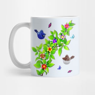 Cute Birds. Fairy Wren Couple and Butterflies Mug